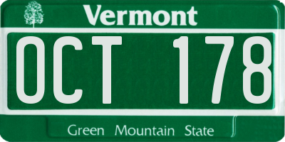 VT license plate OCT178