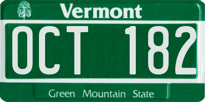 VT license plate OCT182