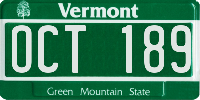 VT license plate OCT189