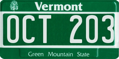 VT license plate OCT203