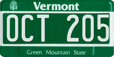 VT license plate OCT205