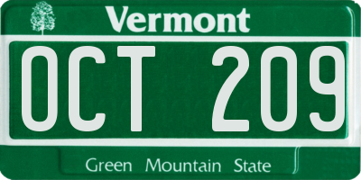 VT license plate OCT209