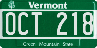 VT license plate OCT218