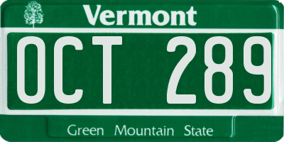 VT license plate OCT289