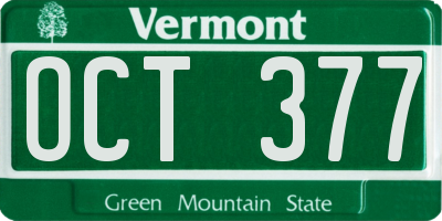 VT license plate OCT377