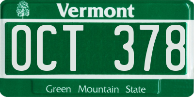 VT license plate OCT378