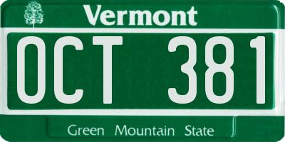 VT license plate OCT381