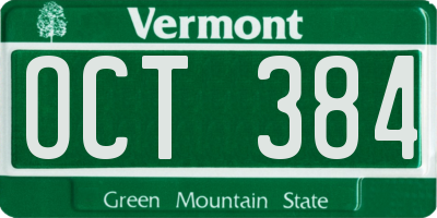 VT license plate OCT384