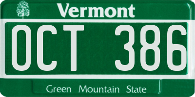 VT license plate OCT386