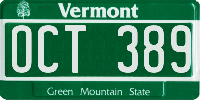 VT license plate OCT389