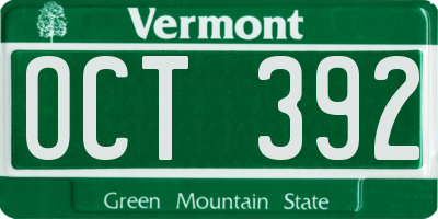 VT license plate OCT392
