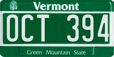 VT license plate OCT394