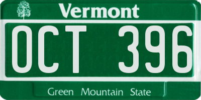 VT license plate OCT396