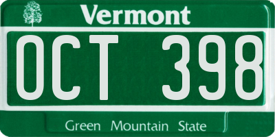 VT license plate OCT398