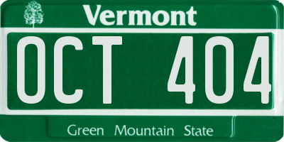 VT license plate OCT404
