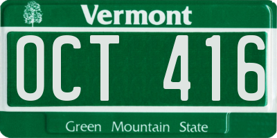 VT license plate OCT416