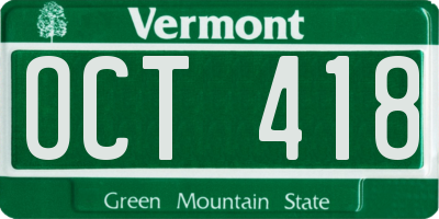 VT license plate OCT418