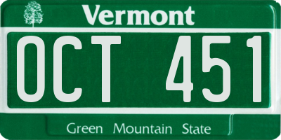 VT license plate OCT451