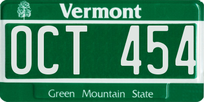 VT license plate OCT454