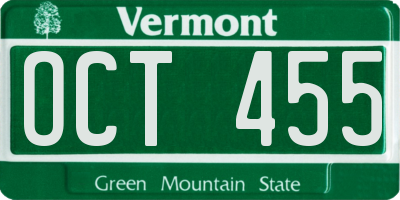 VT license plate OCT455