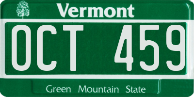 VT license plate OCT459