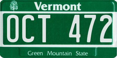 VT license plate OCT472