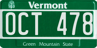 VT license plate OCT478