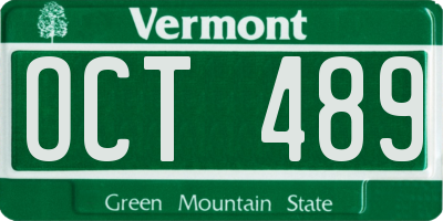 VT license plate OCT489