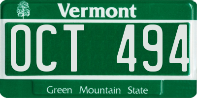 VT license plate OCT494