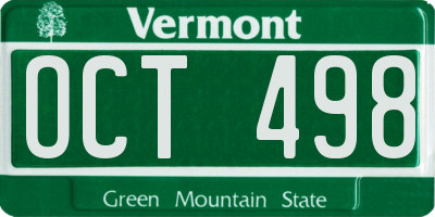 VT license plate OCT498