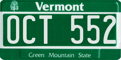 VT license plate OCT552