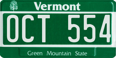 VT license plate OCT554