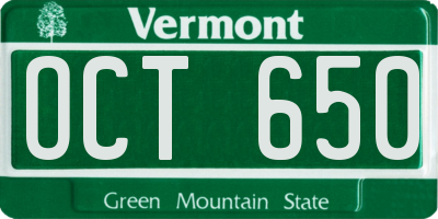 VT license plate OCT650