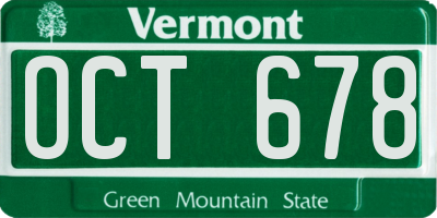 VT license plate OCT678