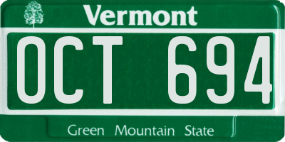 VT license plate OCT694