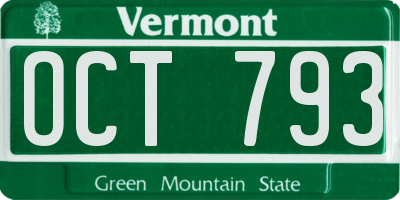 VT license plate OCT793