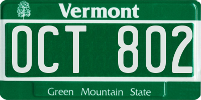 VT license plate OCT802