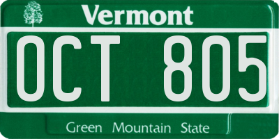 VT license plate OCT805