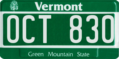 VT license plate OCT830
