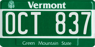 VT license plate OCT837