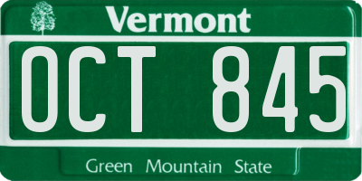VT license plate OCT845