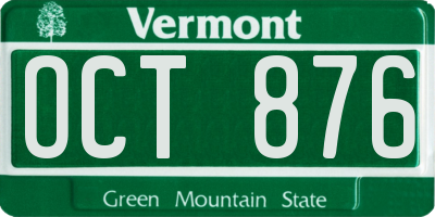 VT license plate OCT876