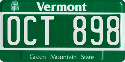 VT license plate OCT898