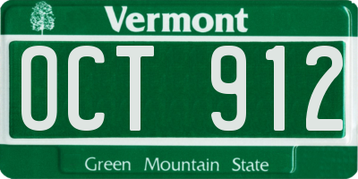VT license plate OCT912