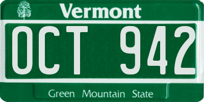 VT license plate OCT942
