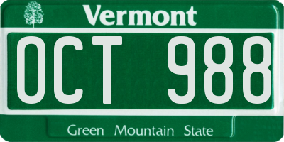 VT license plate OCT988