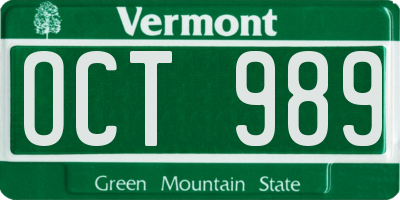 VT license plate OCT989