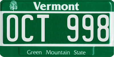 VT license plate OCT998
