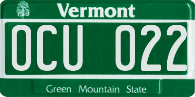 VT license plate OCU022