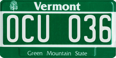 VT license plate OCU036